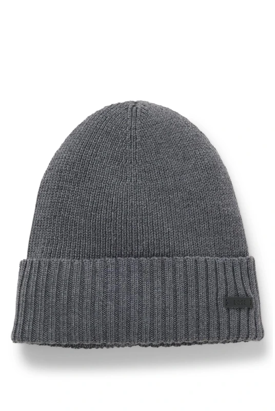 BOSS Mens Fati Logo-Label Beanie hat in Virgin Wool