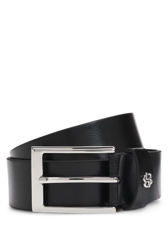 BOSS Mens Emal-B Sz35 Italian-leather belt with Double B monogram keeper