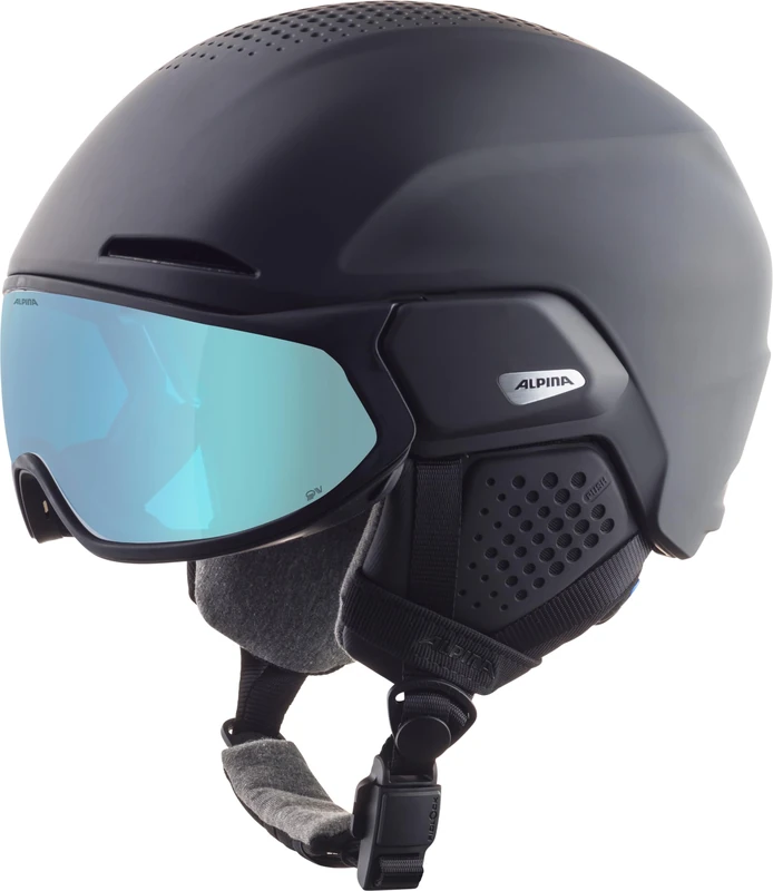 ALPINA ORO QV MIPS – Individually adjustable ski helmet, with removable liner, particularly shock-absorbing, ideal for adults - black matt (ice-blue) - 59-63 cm