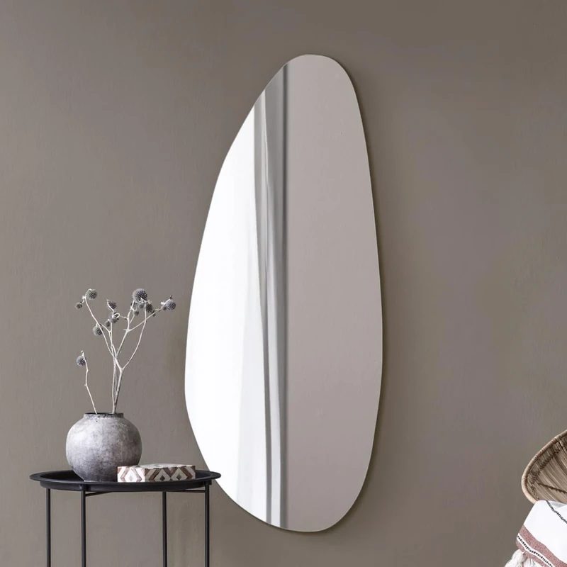 MirrorOutlet The Lacuna - Frameless Full Length Pond Leaner/Wall Mirror 47" X 20" (120CM X 50CM) Silver Mirror Glass with Black wooden Backing - Polished Edging