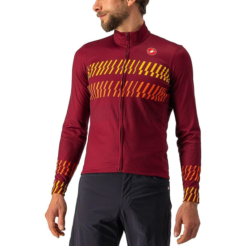 CASTELLI Unlimited TH Men's Long Jersey (Pack of 1), Burgundy/Goldenrod-Orange, XS