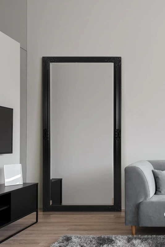 Large Full Length Leaner Classic Ornate Styled Black Mirror 6ft x 2ft4 (180 x 70cm)