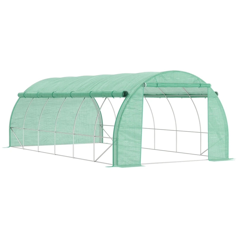 Outsunny 6 x 3 x 2 m Polytunnel Greenhouse Pollytunnel Tent Steel Frame Green - Image 1