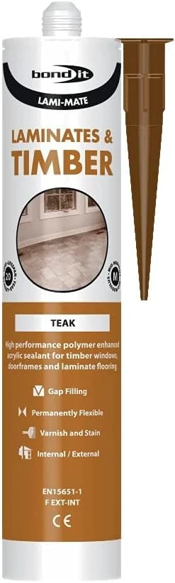 Bond It Lami-Mate Timber & Laminate Sealant Wood Floor Gap Joint Filler EU3 Laminates Flooring Windows Parquet Silicone 310ml (Teak, 310ml)