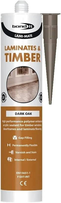 Bond It Lami-Mate Timber & Laminate Sealant Wood Floor Gap Joint Filler EU3 Laminates Flooring Windows Parquet Silicone 310ml (Dark Oak, 310ml)