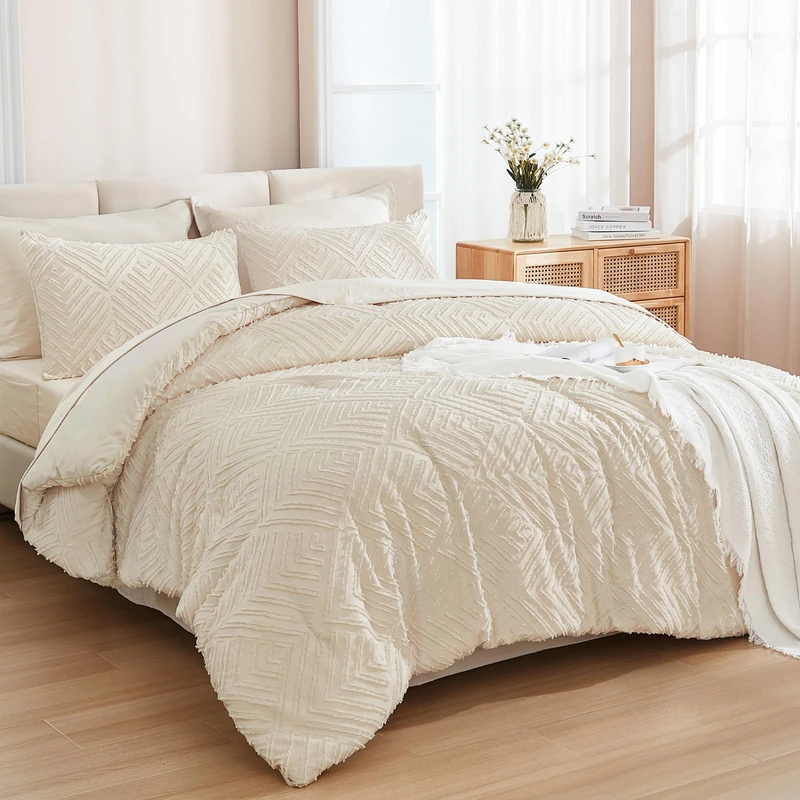 Andency California King Comforter Set 7 Pieces, Beige