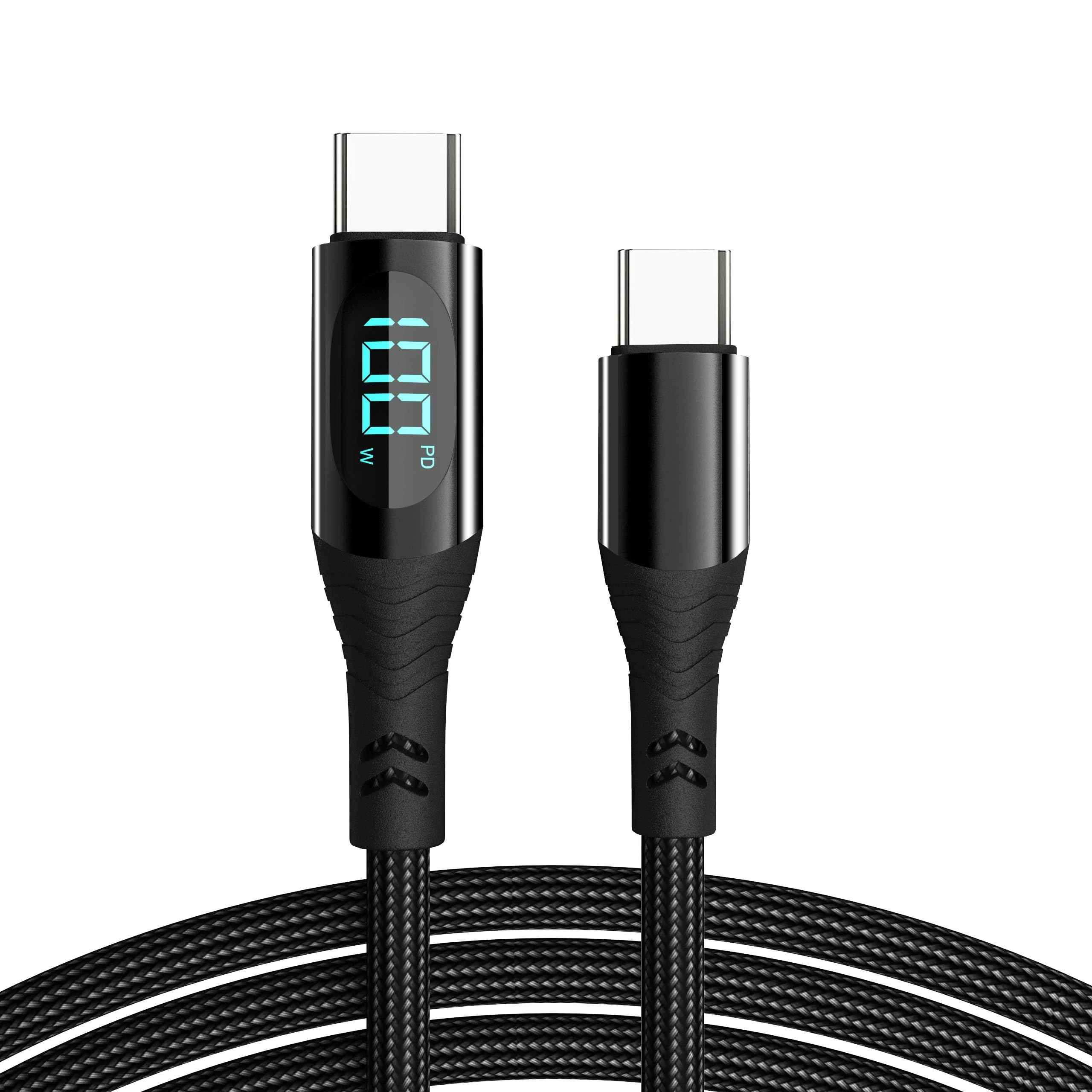 Wayzu 100W USB C Charger Cable – 2M Fast Charging Type C to C Cable with LED Display, 480Mbps Data Transfer – Nylon Braided Multi Charging Cable for iPhone 16, MacBook, iPad, Galaxy, Pixel