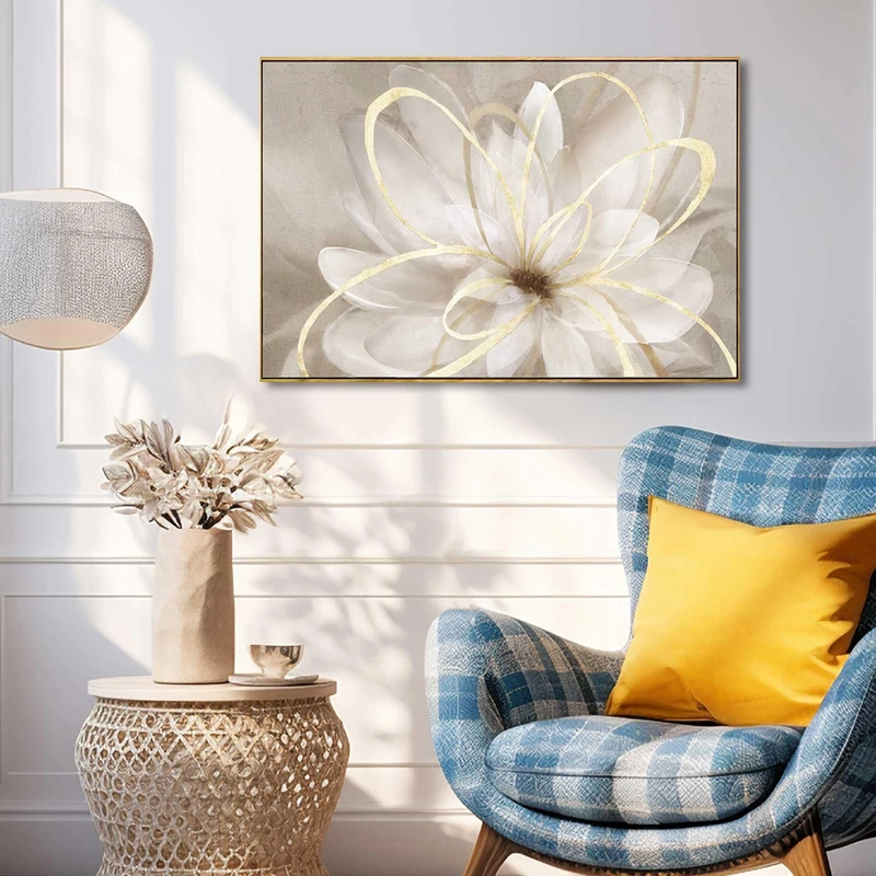 SOUGUAN White Flower Picture Gold Botanical Paintings for Wall Decorations Wall Art for Living Room Bedroom Office Home Decor 24"x36"