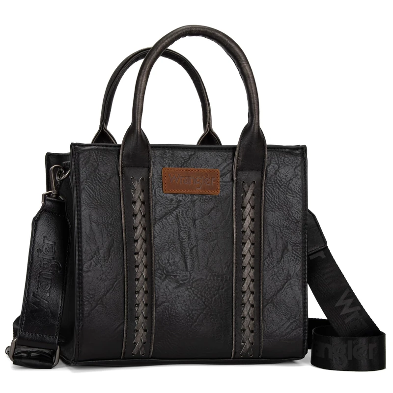 Wrangler Medium Tote Bag for Women Designer Satchel Handbags Top-handle Purses with Strap, Vintage-black, M