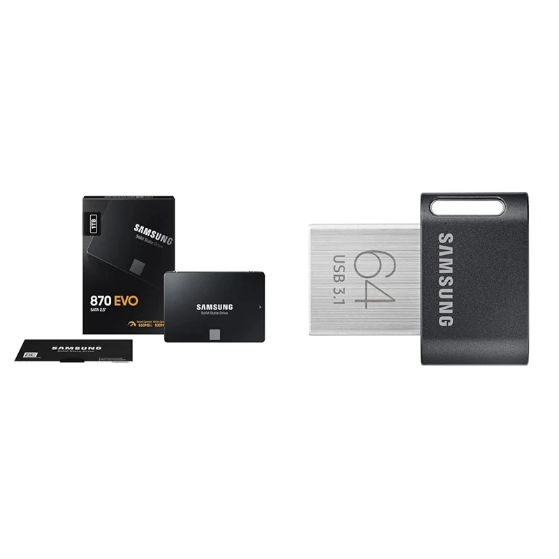 Samsung SSD 870 EVO, 1 TB, Form Factor 2.5”, Intelligent Turbo Write, Magician 6 Software, Black (Internal SSD) & flash drive Gunmetal Gray 64 GB