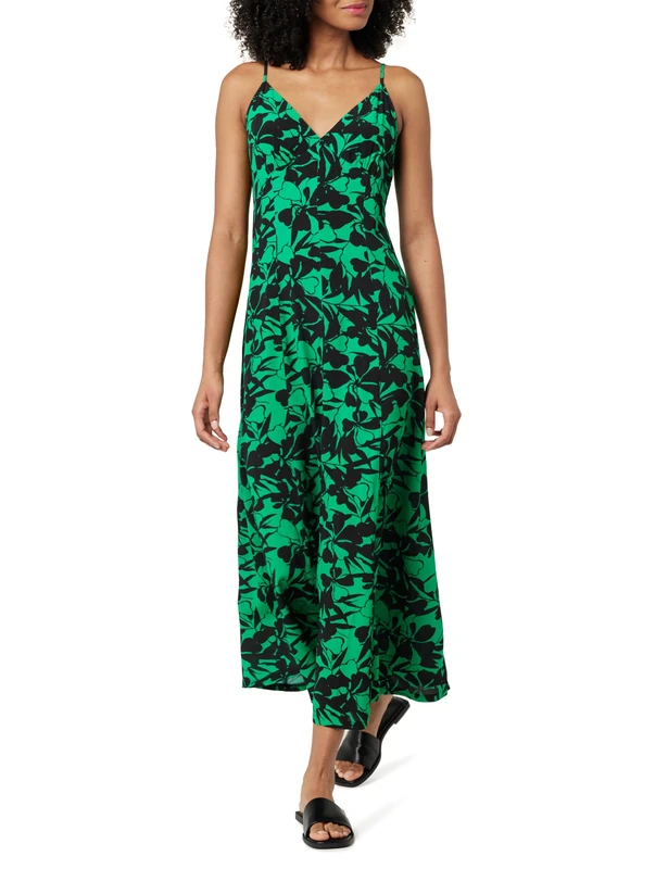 The Drop Women's Isa V-Neck Maxi Dress, Green Foliage Print, M