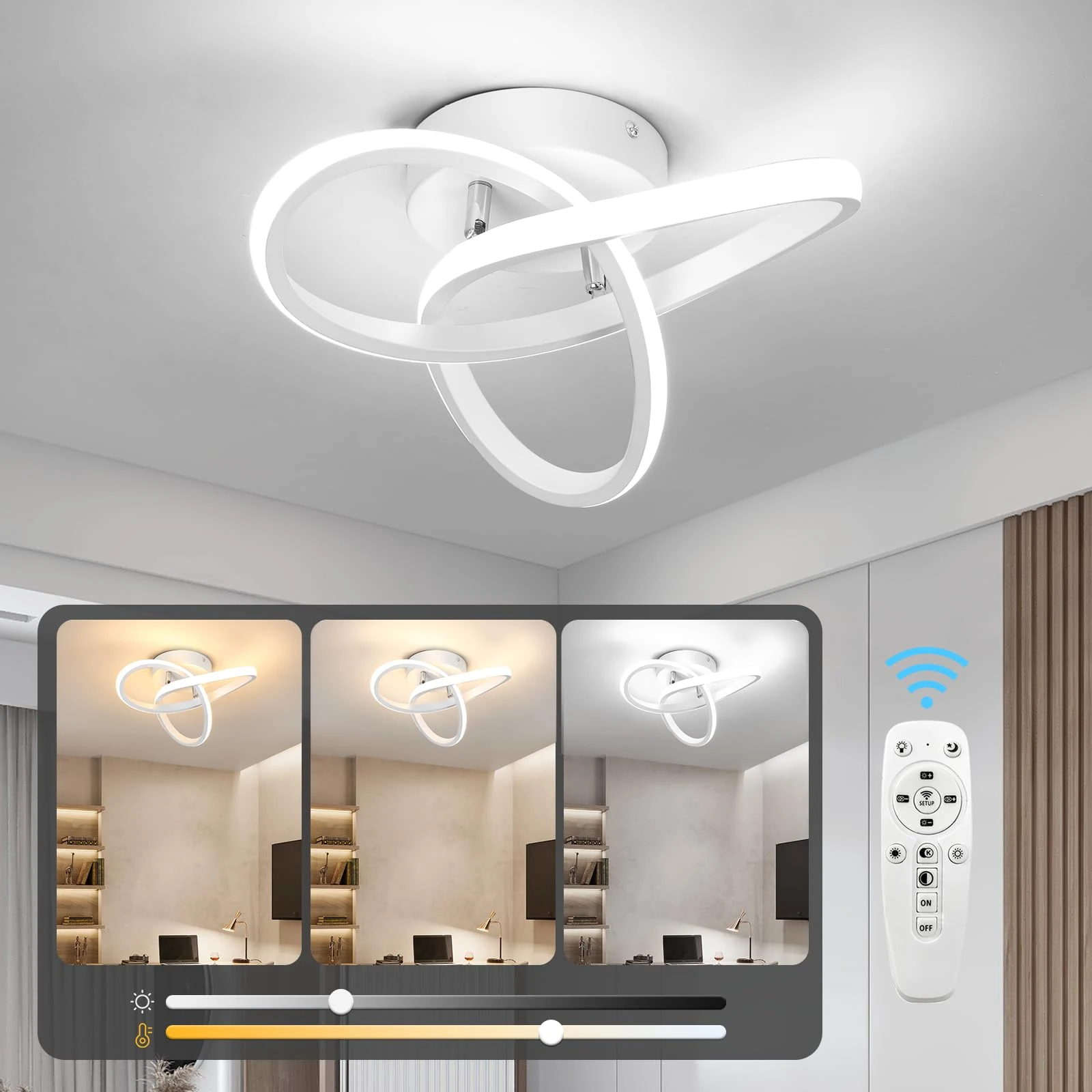 EIDISUNY Modern Ceiling Lights LED with Remote Control, 26cm 22W 3000K-6000K, 3Colour Temperatures, Flower Shape LED Ceiling Lighting Fixture for Living Room BedroomKitchenHallway Office - White