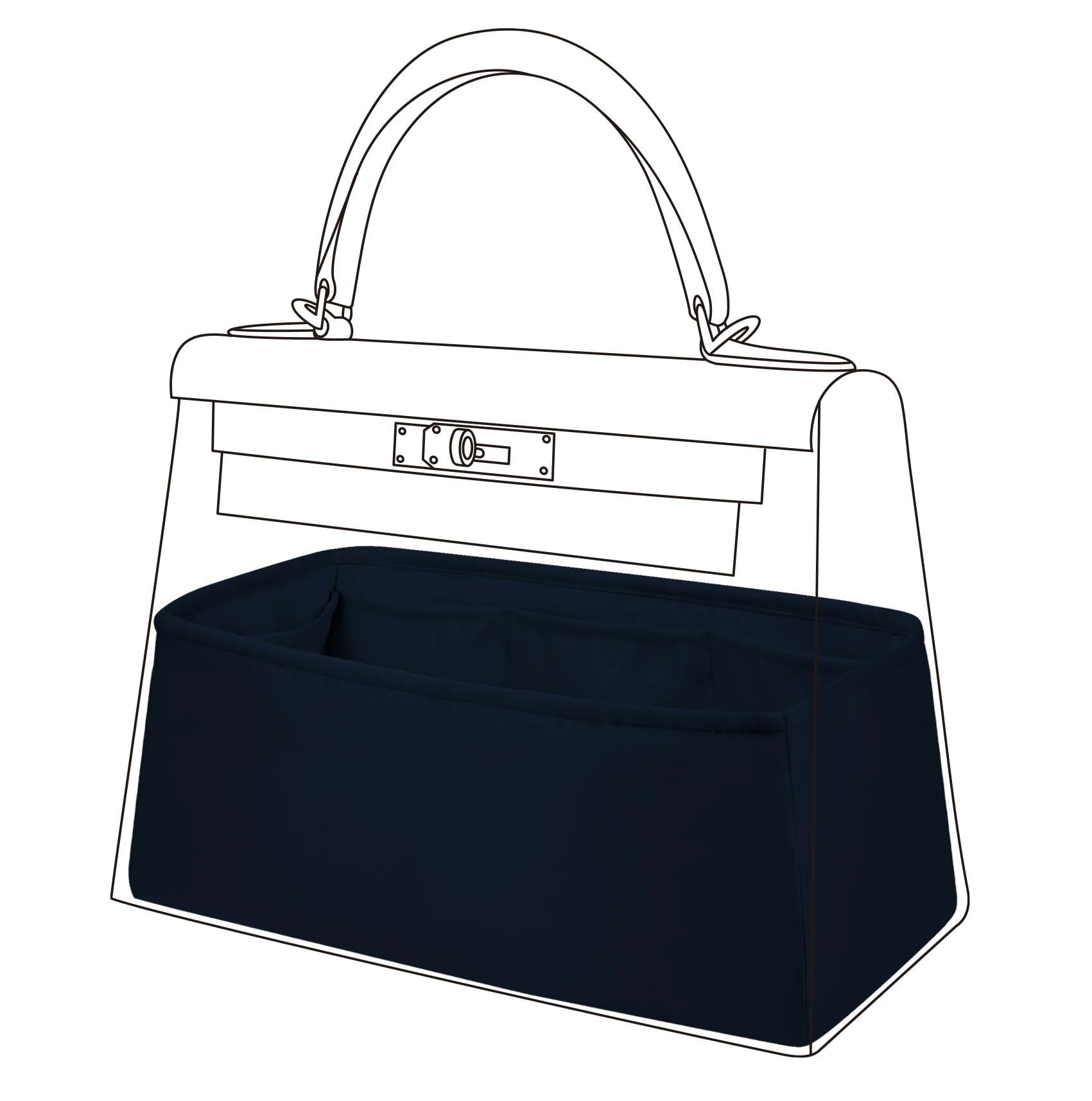 DGAZ Bag Organizer Insert, Silk Handbag Organizer, Luxury Handbag & Tote Organizer, Fits Kelly 20/25/28/32/35/40 Bags (Blue nuit, KL28)
