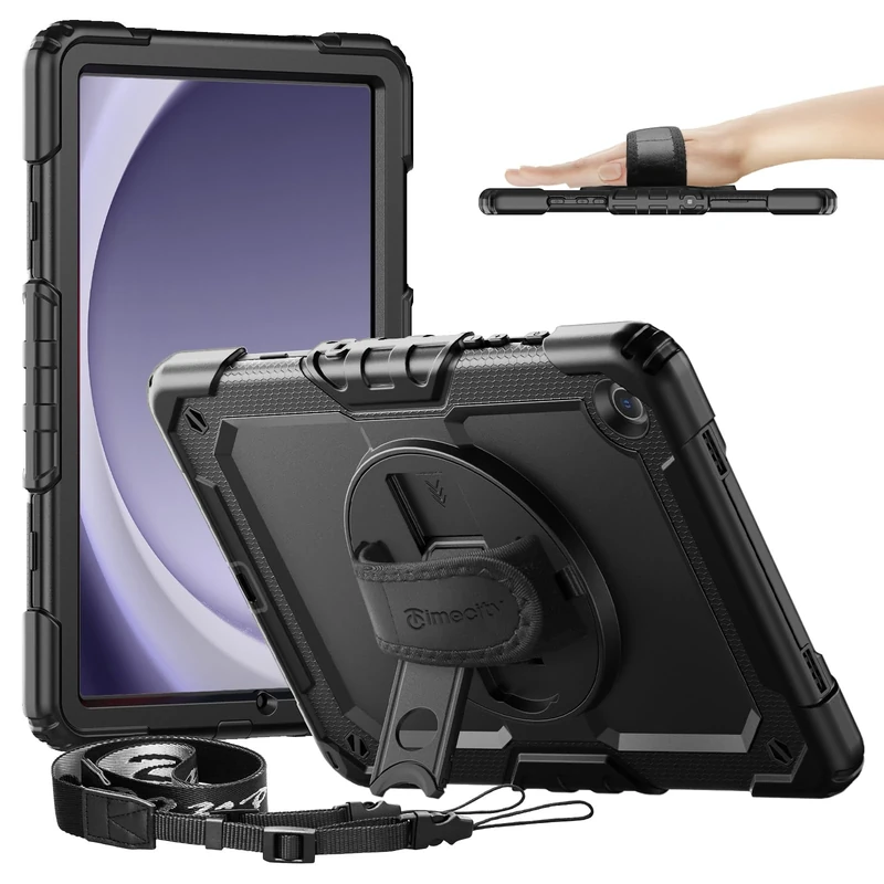 Timecity Case for Samsung Galaxy Tab A9 Plus/ A9+ 11 Inch 2023 (SM-X210/X216/X218),Shockproof Cover with Screen Protector, 360 Rotating Stand/Hand Strap/Pencil Holder for Samsung A9+ Tablet Case,Black