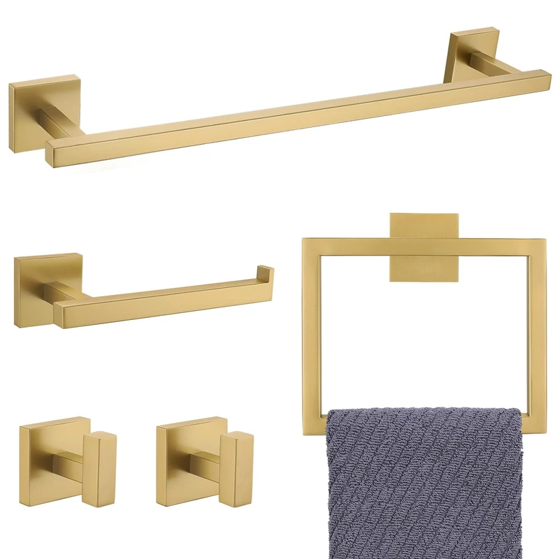YACVCL 5-Piece Brushed Gold Bathroom Hardware Accessories Set, 23.6 Inch Towel Bar Towel Racks for Bathroom, SUS304 Stainless Steel Towel Holder Wall Mounted
