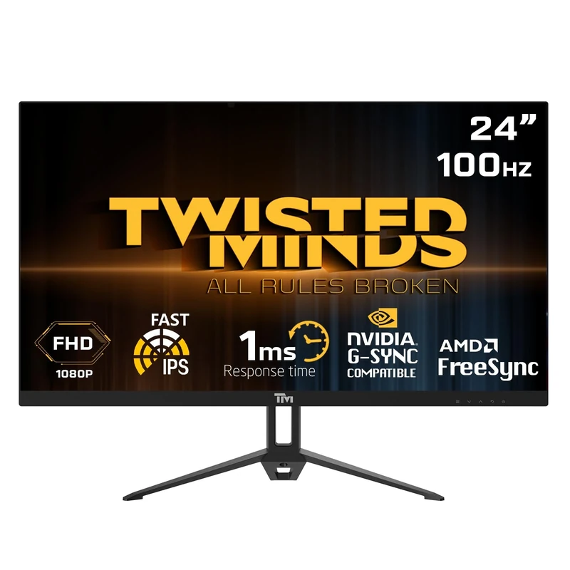 Twisted Minds 24 Inch Display Fast IPS Gaming Monitor - 1920 x 1080 FHD Resolution, 100 Hz Refresh Rate, 16:9 Aspect Ratio, 1 ms Response Time - Black (TM24FHD100IPS)