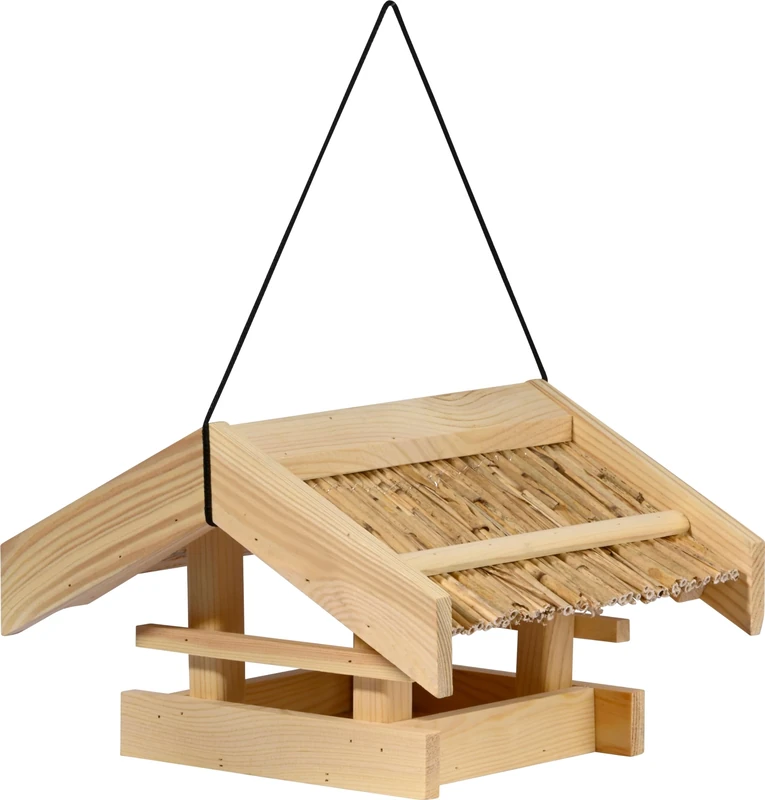 dobar Classic Torshavn Bird House with Reed Roof | Hanging Bird Feeder | Wooden Feeding Station | Wild Bird Feeder | 30 x 28 x 20 cm | Pine