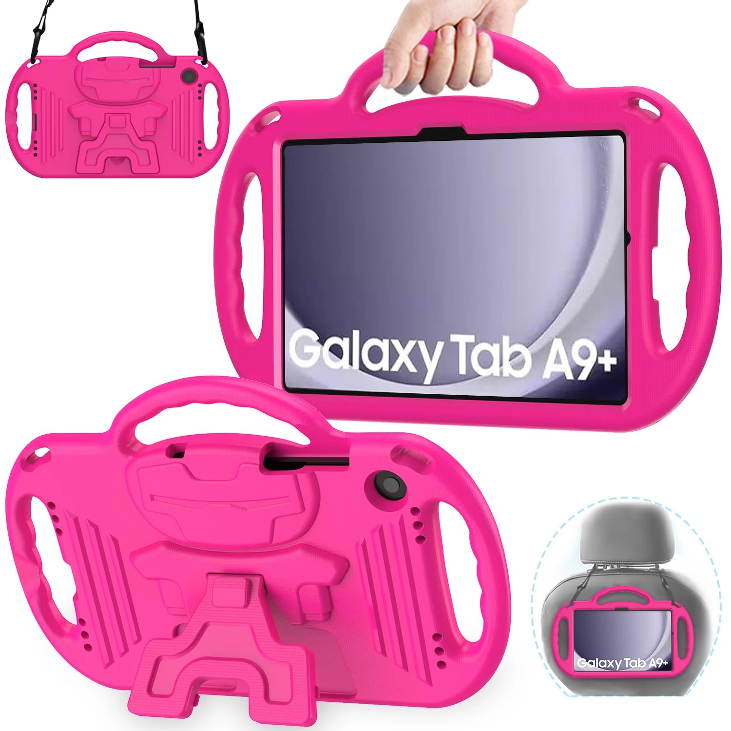 AVAWO Kids Case for Samsung Galaxy Tab A9+/A9 Plus 11 Inch 2023 Case, with Strap, Shockproof Lightweight Handle Stand 2023 Model (SM-X210/X216/X218) with Lanyard, Rose