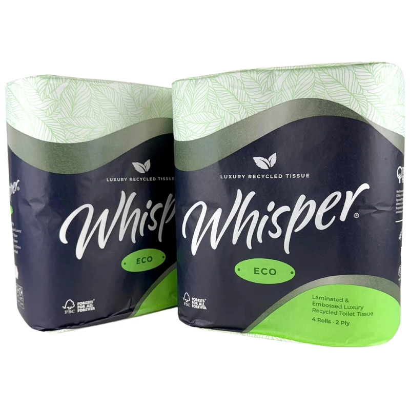 Whisper Eco 100% Recycled Luxury Embossed Toilet Tissue Roll - 40 Rolls