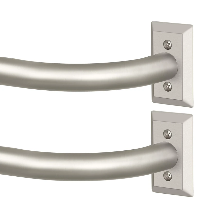TVWOO Nickel Wrap Around Curtain Rods 2Pack:Blackout Adjustable Window Curtain Rod,Room Darkening Heavy Duty Curved French Metal Single Drapery Rods for Bedroom Kitchen Easy Install,Nickel 48-90 Inch
