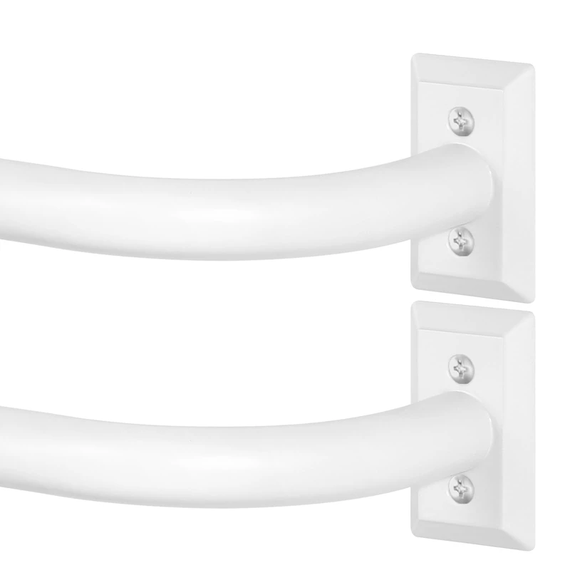 TVWOO White Wrap Around Curtain Rods 2 Pack:Blackout Adjustable Window Curtain Rod,Room Darkening Heavy Duty Curved French Metal Single Drapery Rods for Bedroom Kitchen Easy Install,Pure White 48-90"