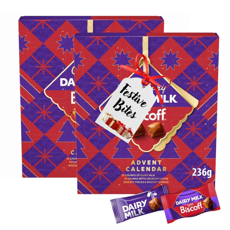 Christmas Milk Chocolate Advent Calendar 2025 - Pack of 2 x 236g 24 Days Christmas Countdown Calendar of Dairy Milk Biscoff Chunk. Great Chocolate Calendar 2025 for Kids, Christmas Gifts