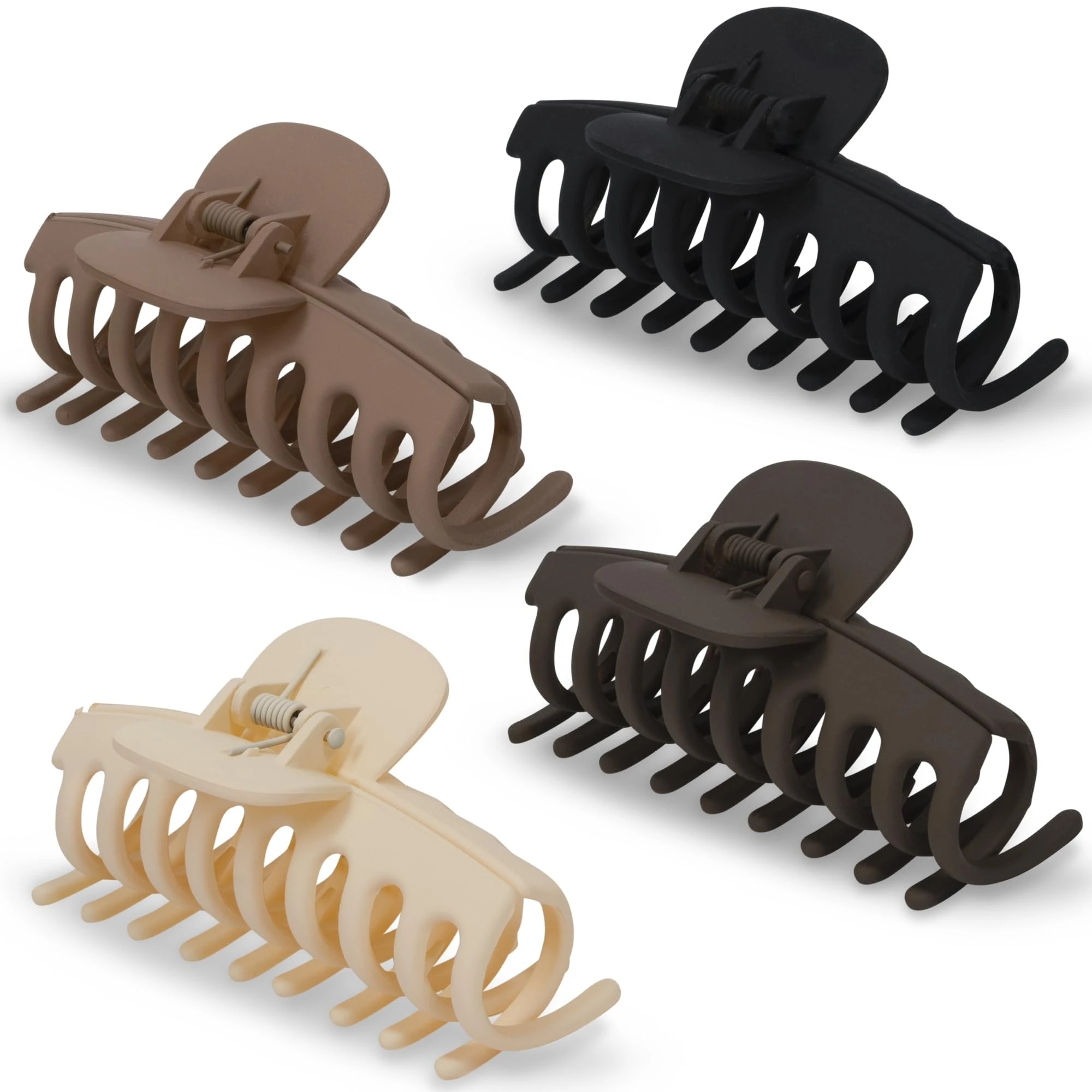 4PCS Muted Hair Clips Medium To Big Size Claw Clips For Fine Hair Non-Slip Grip Black Brown Beige Cream Set For Woman Girls