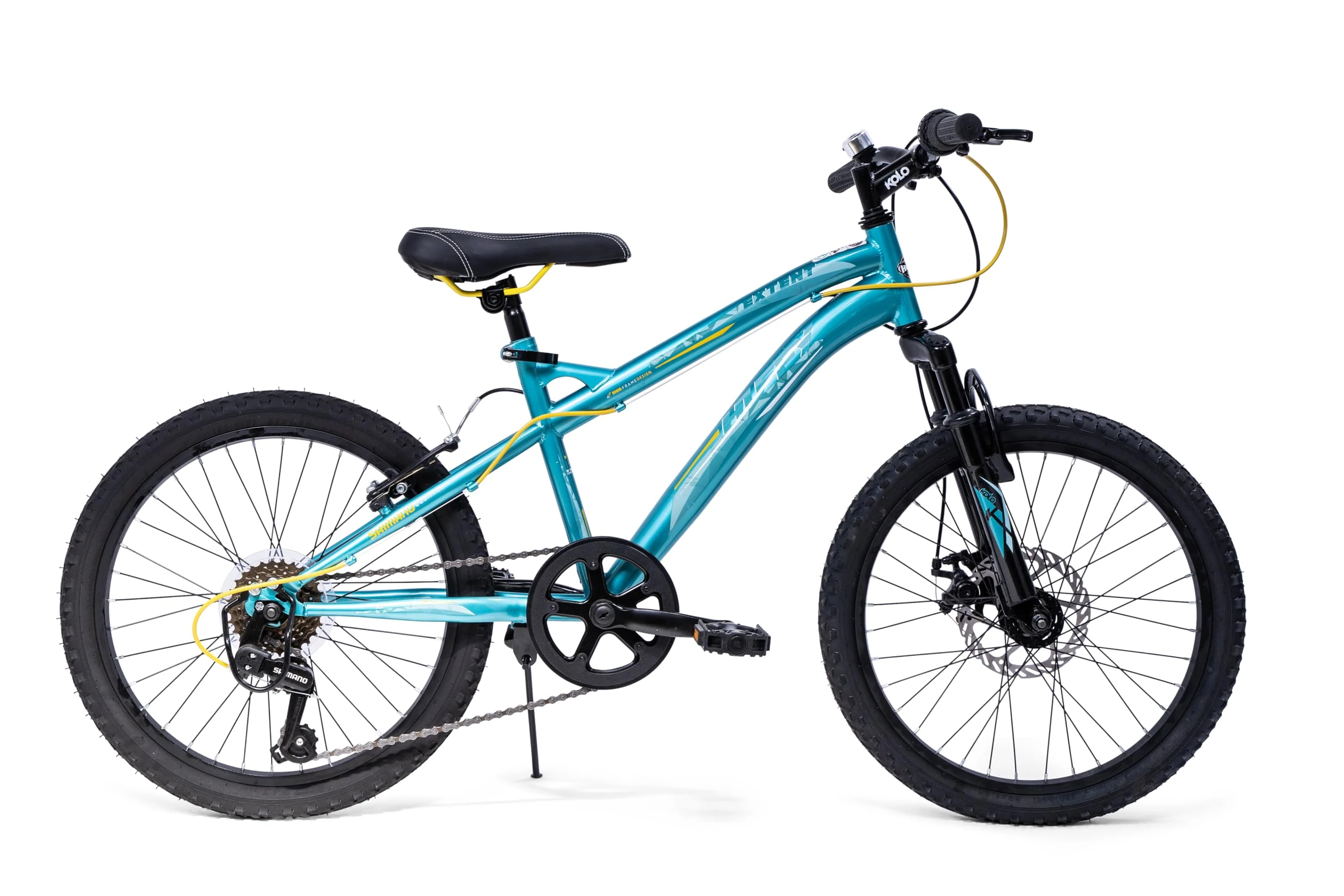 Huffy Extent 20 Inch Mountain Bike, 6-Speed Microshift Gear System, Front Suspension, Durable Steel Frame, All-Terrain Tyres, For Kids Ages 5–9 Years - Aqua Metallic Blue