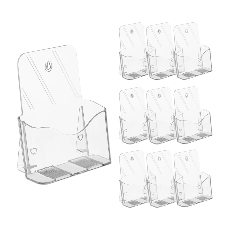 Relaxdays Brochure Stand, A5, Set of 10, Acrylic, Brochure Holder for Table & Wall, HBT: 20 x 17.5 x 8.5 cm, Transparent