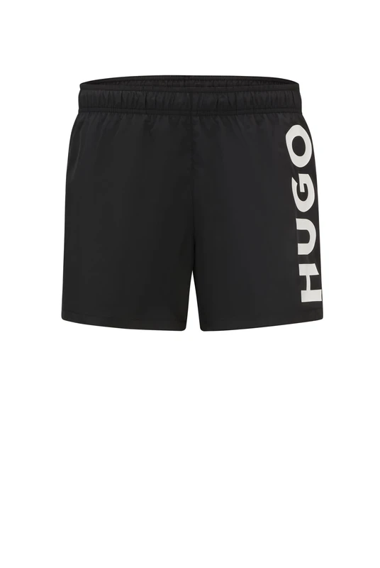HUGO Mens ABAS Vertical-Logo Swim Shorts with Full Lining Black