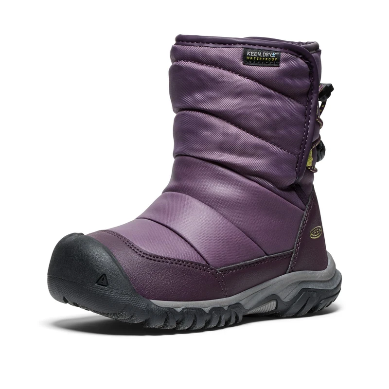 KEEN Unisex-Child Puffrider Insulated Waterproof Durable Easy On Snow Boots, Black Plum/Daiquiri Green, 1
