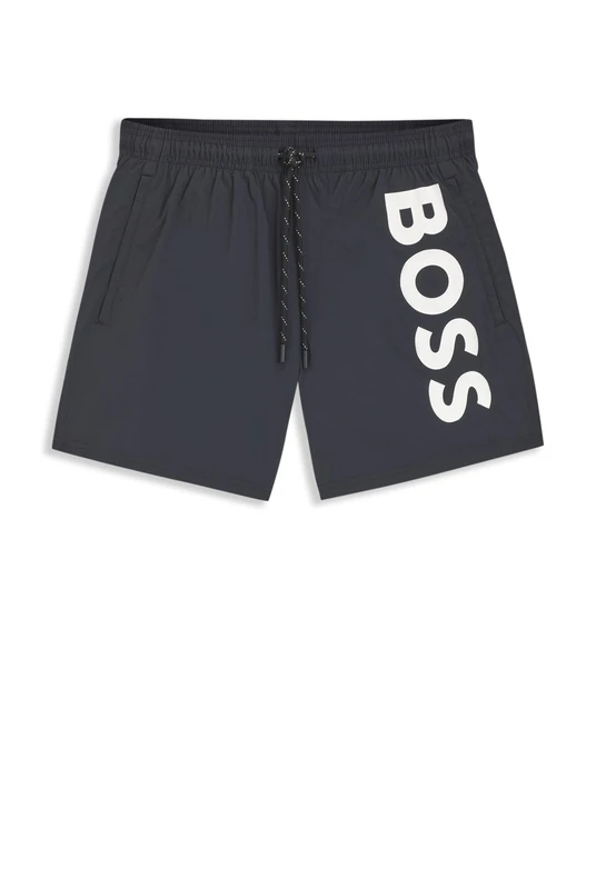 BOSS Mens Octopus Contrast-Logo Swim Shorts with Full Lining Black