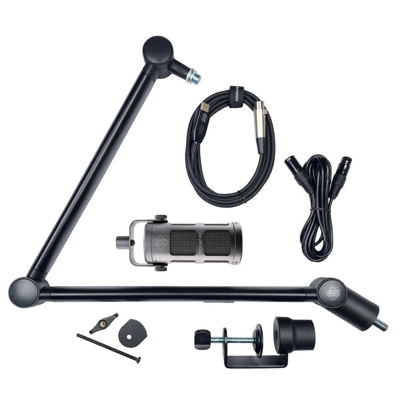 VOICECASTING PACK - Mic, Boom Arm, USB & XLR Cables -PRO Kit for Podcast, Broadcast, Streaming, Gaming & VC – No Phantom Power required - Lifetime Microphone Warranty. Designed & Built in UK - Grey
