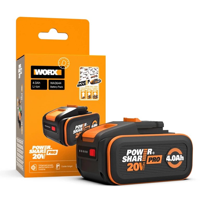 WORX WA3644 PowerShare Pro 20V 4.0Ah High-Capacity Battery with Battery Management System & Intelligent Power Control