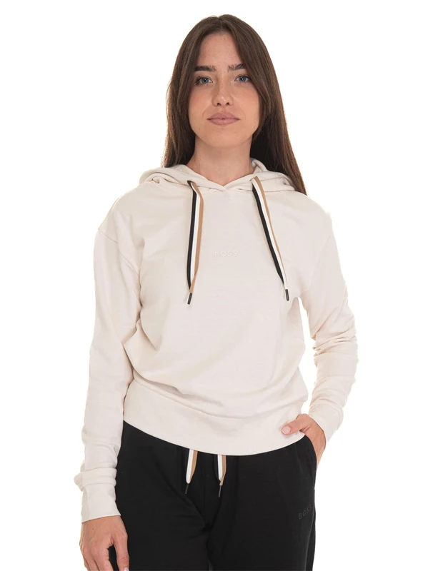 BOSS Women's CP Stripe_Hoodie Loungew Sweatshirt, Open White118, M