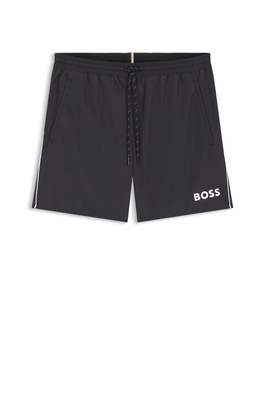 BOSS Mens Starfish Contrast-Logo Swim Shorts with Full Lining Black
