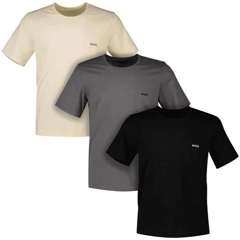 BOSS Mens Pack Classic T-Shirt Beige/Charcoal/Black S