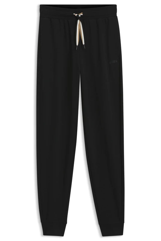 BOSS Cuffed Tracksuit Bottoms with Signature-Stripe Drawcord Black