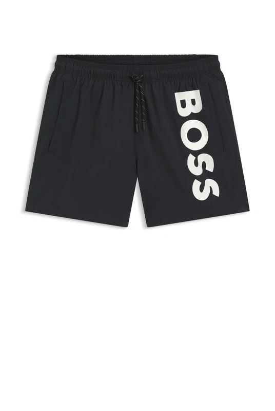 BOSS Mens Octopus Contrast-Logo Swim Shorts with Full Lining Black