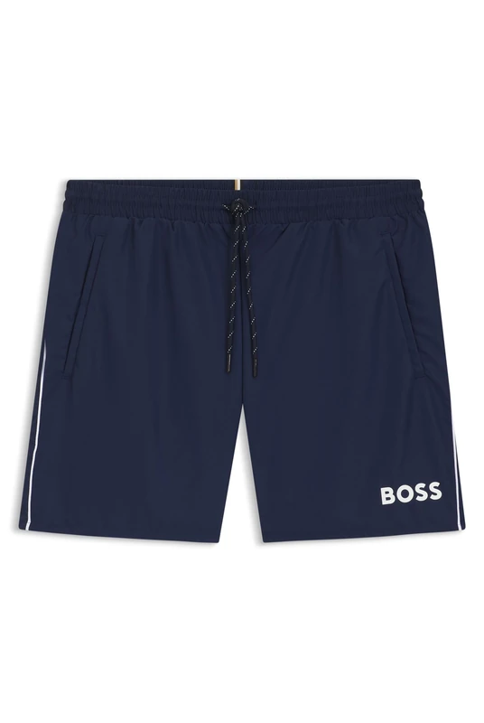 BOSS Mens Starfish Contrast-Logo Swim Shorts with Full Lining
