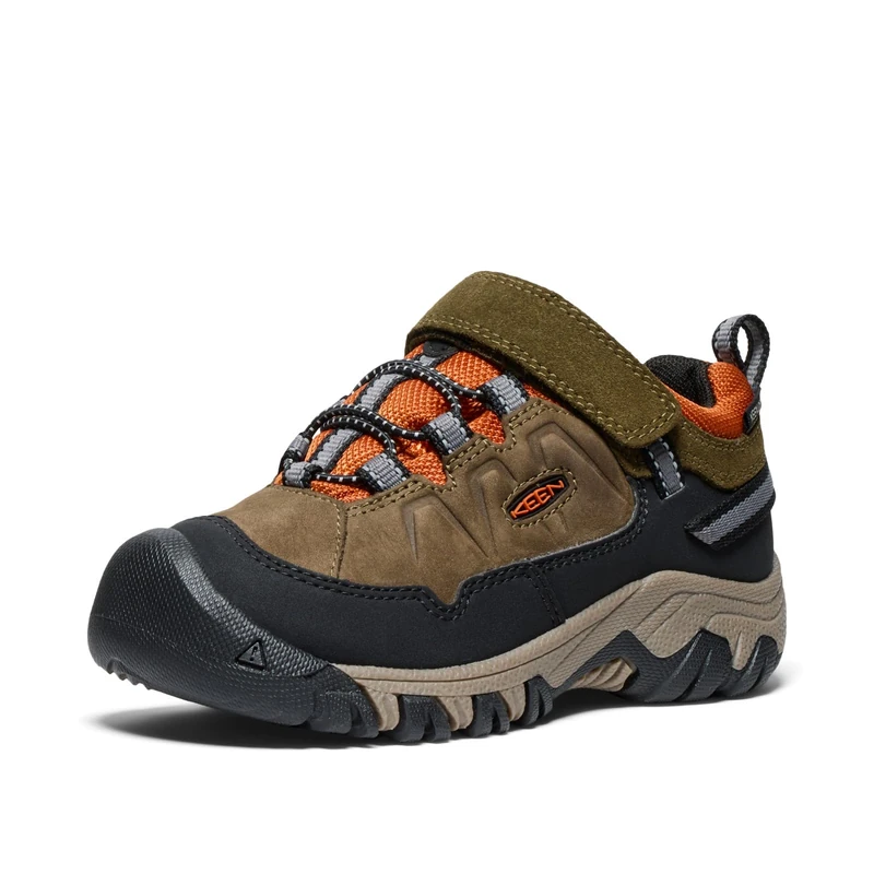 KEEN Unisex-Child Targhee 4 Low Waterproof Hiking Shoes, Dark Olive/Gold Flame, 3