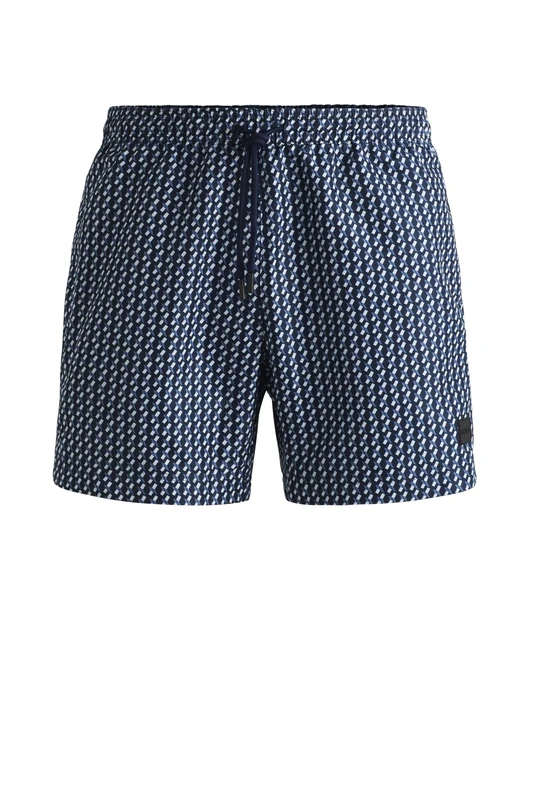 BOSS Mens Vibe Logo-label swim shorts with seasonal pattern