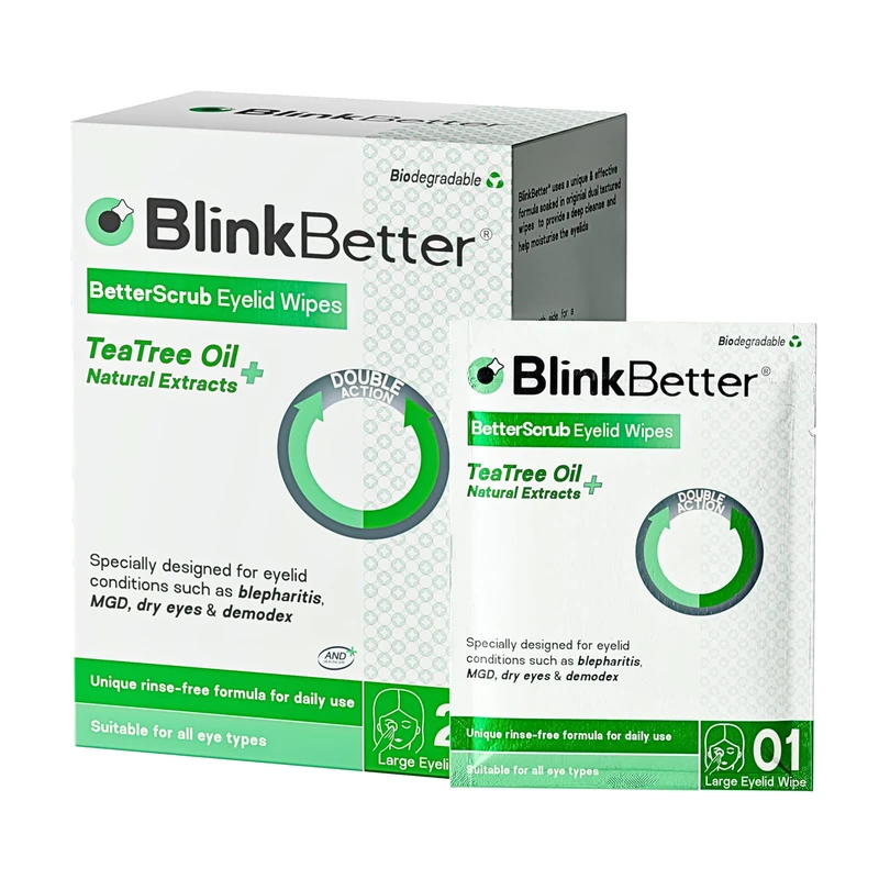 BlinkBetter Tea Tree Oil Eyelid Wipes - Texture, Soothing Relief 20