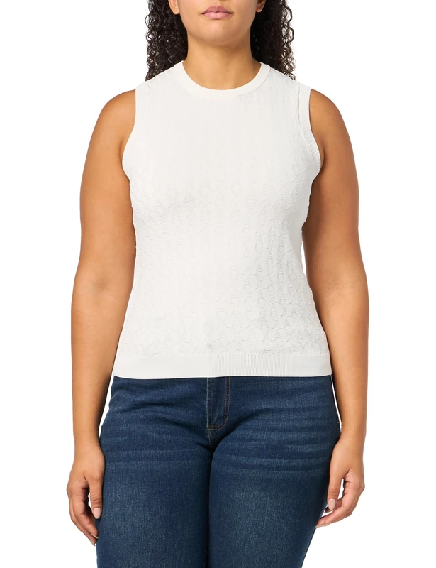 Armani Exchange Women's Sleeveless Sweater with All Over Ax Logo, Iso, XL