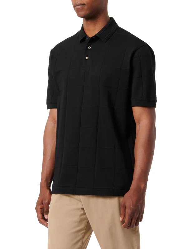 Armani Exchange Men's Cotton Jacquard Grid with Stacked Ax Logo Polo Shirt, Black, M