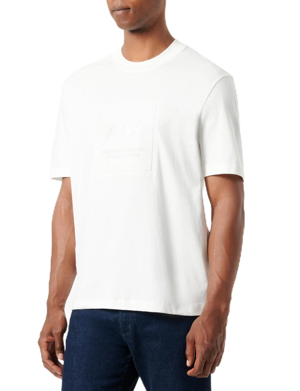 Armani Exchange Men's Limited Black Edition A|x Box Logo Regular Fit Heavy Jersey Tee T-Shirt, Off White, L