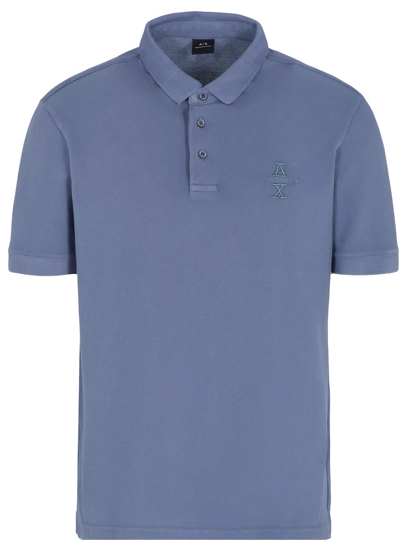 Armani Exchange Men's Ax Stacked Logo Garment Dyed Cotton Piquet Polo Shirt, Flint Stone, L
