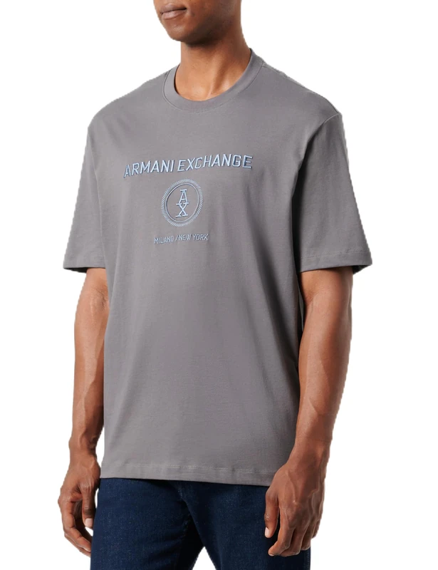 Armani Exchange Men's Stacked Ax Logo with Circle Regular Fit Tee T-Shirt, Eiffel Tower, M