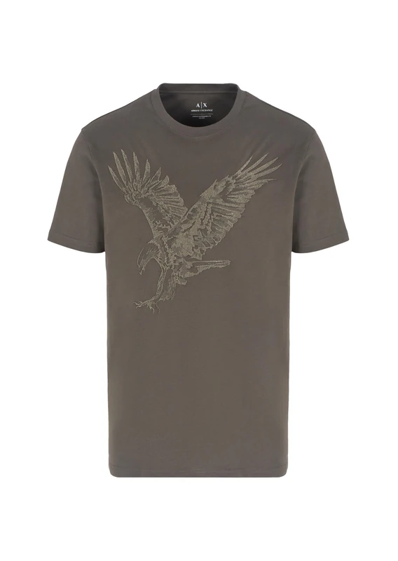 Armani Exchange Men's Large Embroidered Eagle Regular Fit Cotton Jersey T-Shirt, Black Olive, S