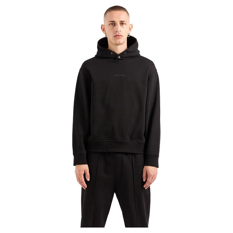 Armani Exchange Men's Small Front and Back Cotton French Terry Hooded Sweatshirt, black, XXL